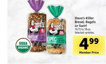 Vons Dave's Killer Bread, Bagels Or Swirl offer
