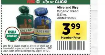 Vons Alive And Rise Organic Bread offer