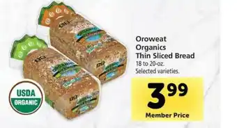 Vons Oroweat Organics Thin Sliced Bread offer
