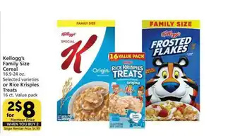 Pavilions Kellogg's Family Size Cereal Or Rice Krispies Treats offer