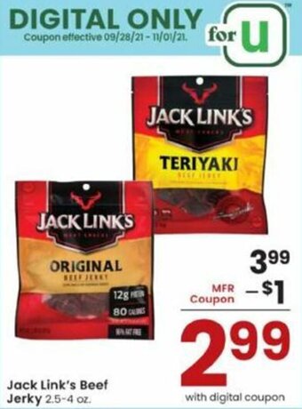 Albertsons Jack Link's Beef Jerky 2.5-4 oz offer