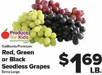 Harter House Red, Green or Black Seedless Grapes offer