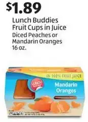 Aldi Lunch Buddies Fruit Cups in Juice Diced Peaches or Mandarin Oranges 16 oz. offer