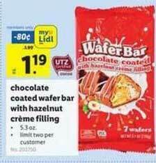 Lidl Chocolate Coated Wafer Bar With Hazelnut Crème Filling offer