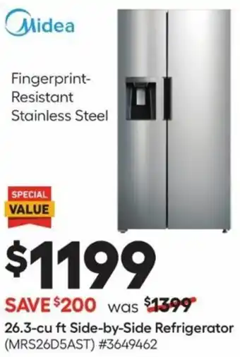 Lowe's Midea 26.3-Cu Ft Side-By-Side Refrigerator offer
