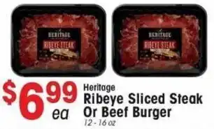 IGA Heritage Ribeye Sliced Steak Or Beef Burger 12-16 oz offer