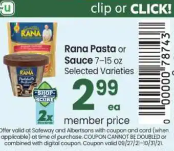 Safeway Rana Pasta Or Sauce 7-15 oz offer