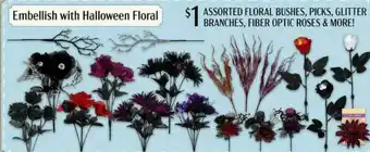Dollar Tree Embellish With Halloween Floral Assorted Florat Bushes Picks Glitter Branches Fiber Optic Roses & More! offer
