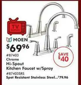 Valu Home Centers Chrome Hi-spout Kitchen Faucet W Spray Moen offer