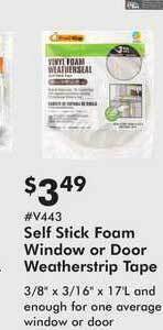 Valu Home Centers Self Stick Foam Window Or Door Weatherstrip Tape offer