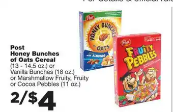 Family Fare Post Honey Bunches Of Oats Cereal offer