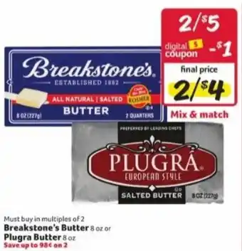Winn Dixie Breakstone's Butter 8 oz Or Plugra Butter 8 oz offer
