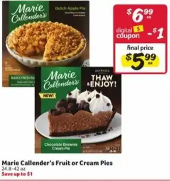 Winn Dixie Marie Callender's Fruit Or Cream Pies 24.8-42 oz offer