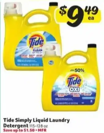 Winn Dixie Tide Simply Liquid Laundry Detergent 115-128 oz offer