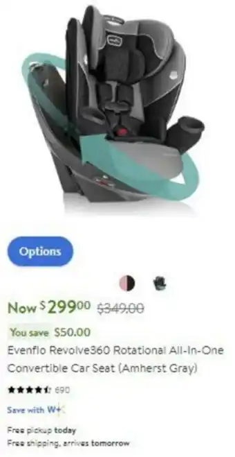Walmart Evenflo Revolve360 Rotational All-In-One Convertible Car Seat offer