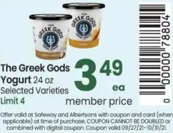 Safeway The Greek Gods Yogurt 24 oz offer