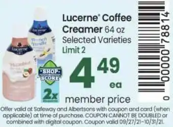 Safeway Lucerne Coffee Creamer 64 oz offer