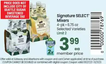 Safeway Signature Select Mixers 6.75 oz offer