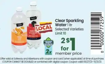 Safeway Clear Sparkling Water 1 Ltr offer