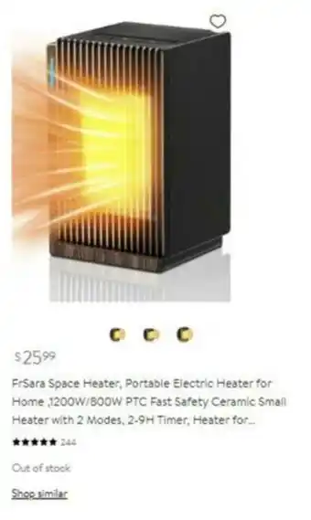 Walmart FrSara Space Heater, Portable Electric Heater for Home 1200W/800W PTC Fast Safety Ceramic Small Heater offer