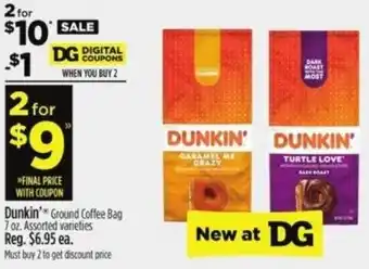 Dollar General Dunkin' Ground Coffee Bag offer