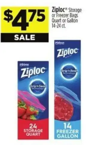 Dollar General Ziploc Storage or Freezer Bags Quart or Gallon offer