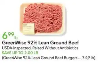 Publix GreenWise 92% Lean Ground Beef offer