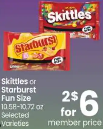 Safeway Skittles Or Starburst Fun Size 10.58-10.72 oz offer