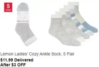 Costco Lemon Ladies' Cozy Ankle Sock, 5 Pair offer