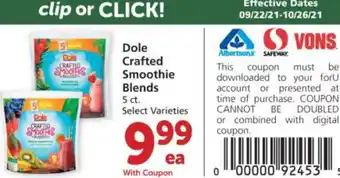 Albertsons Dole Crafted Smoothie Blends offer