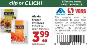 Albertsons Alexia Frozen Potatoes 13.5-28 oz offer