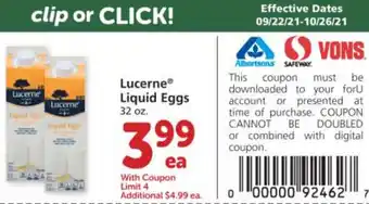 Albertsons Lucerne Liquid Eggs 32 oz offer