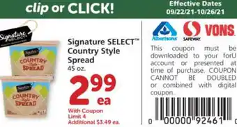 Albertsons Signature Select Country Style Spread 45 oz offer