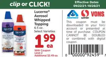 Albertsons Lucerne Aerosol Whipped Topping 6.5 oz offer