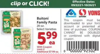 Albertsons Buitoni Family Pasta 20 oz offer