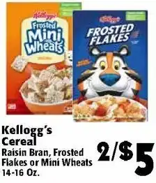 Food Giant Kellogg's Cereal Raisin Bran, Frosted Flakes Or Mini Wheats 14-16 oz offer