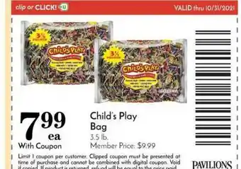 Pavilions Child's Play Bag offer