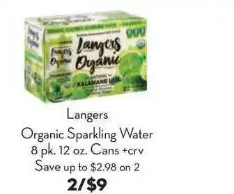 Bristol Farms Langers Organic Sparkling Water offer