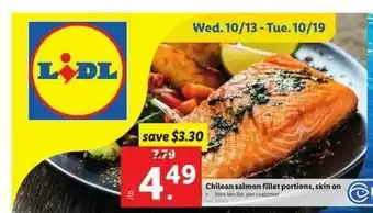 Lidl Chilean Salmon Fillet Portions, Skin On offer