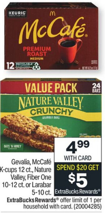 CVS Gevalia, McCafé K-Cups, Nature Valley, Fiber One Or Larabar offer