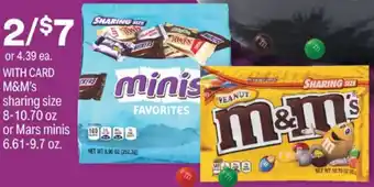 CVS M&M's Sharing Size 8-10.70 Oz Or Mars Minis 6.61-9.7 oz offer