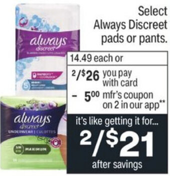 CVS Always Discreet Pads Or Pants offer