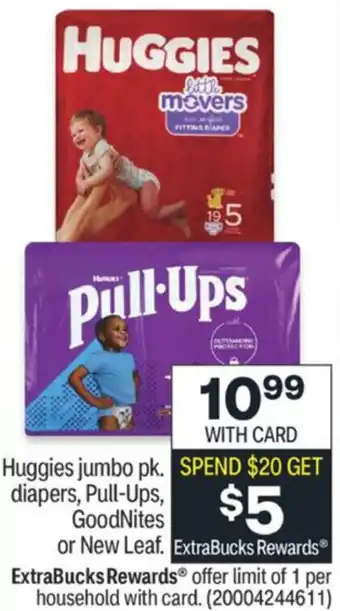CVS Huggies Jumbo Pk. Diapers, Pull-Ups, GoodNites Or New Leaf offer