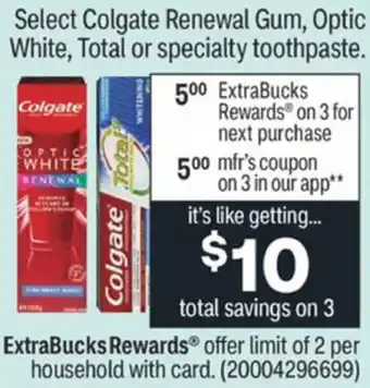 CVS Colgate Renewal Gum, Optic White, Total Or Specialty Toothpaste offer