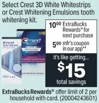 CVS Crest 3D White Whitestrips Or Crest Whitening Emulsions Tooth Whitening Kit offer