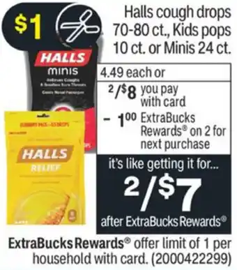CVS Halls Cough Drops, Kids Pops Or Minis offer