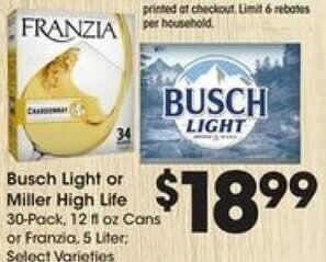 Kroger Busch Light Or Miller High Life offer