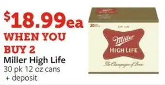 Fareway Miller High Life 30 pk 12 oz cans offer
