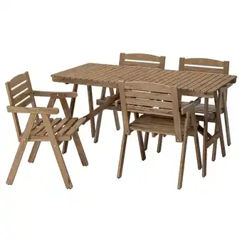 Ikea Falholmen Table and 4 armchairs, outdoor, light brown stained offer