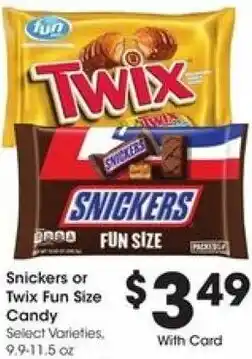 Kroger Snickers Or Twix Fun Size Candy 9.9-11.5 oz offer